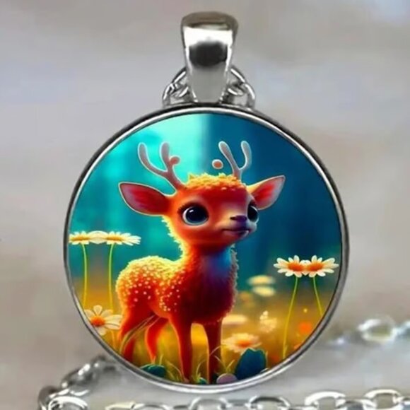 Silver Reindeer Christmas Pendant Necklace - Picture 1 of 3
